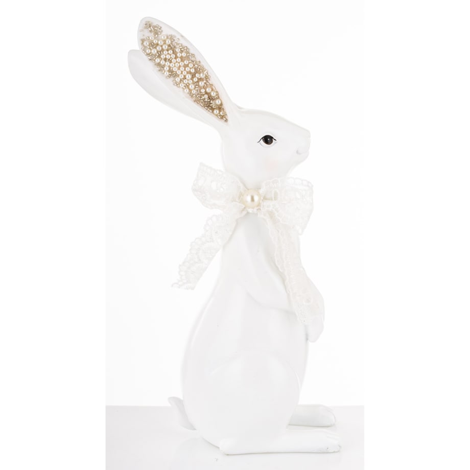 Dekoracja - biała króliczka z perełkami w uszkach 23x9x11 cm