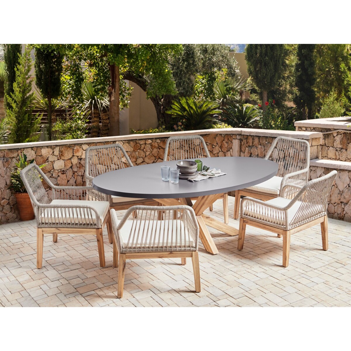 Zestaw ogrodowy dla 6 osób ORISTANO z poduszkami Beton Beżowy