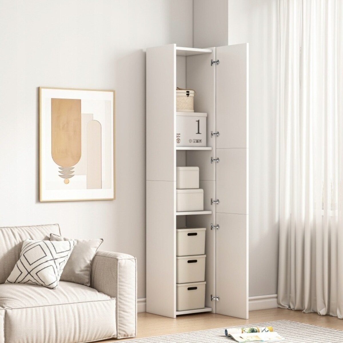 Regał słupek biały nowoczesny stojący wysoki 3 drzwi 170cm szafka zamykana