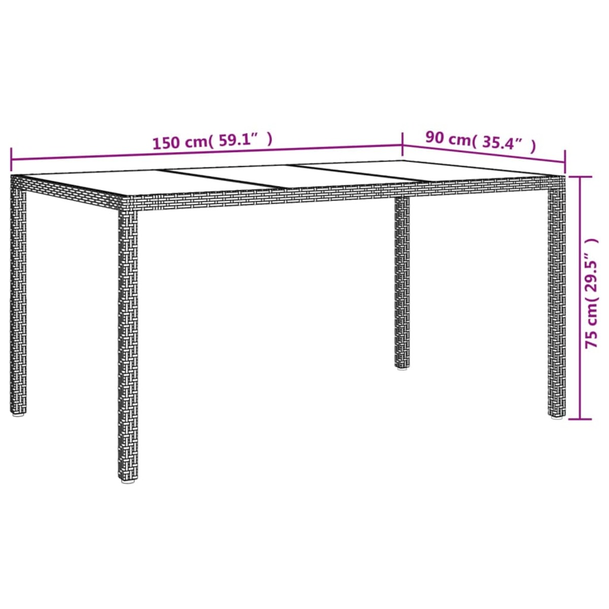 vidaXL Stół ogrodowy, 150x90x75 cm, szkło i rattan PE, biały
