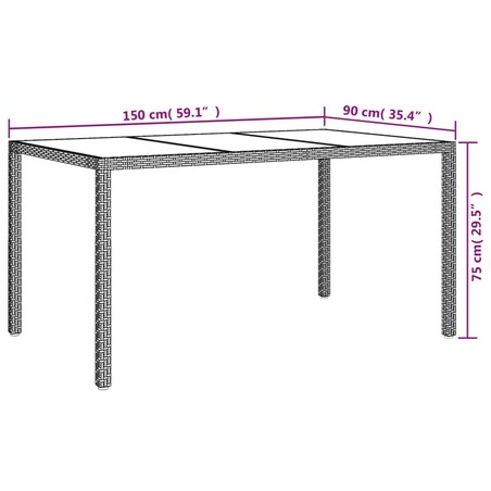 vidaXL Stół ogrodowy, 150x90x75 cm, szkło i rattan PE, biały