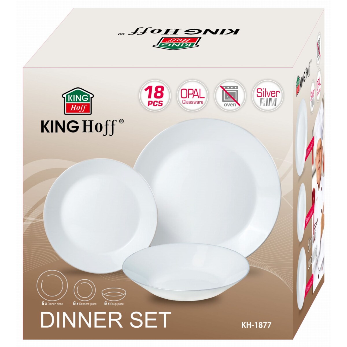 Zastawa stołowa Serwis Komplet talerzy 18 elementów na 6 osób srebrny rant KINGHOFF