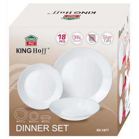 Zastawa stołowa Serwis Komplet talerzy 18 elementów na 6 osób srebrny rant KINGHOFF