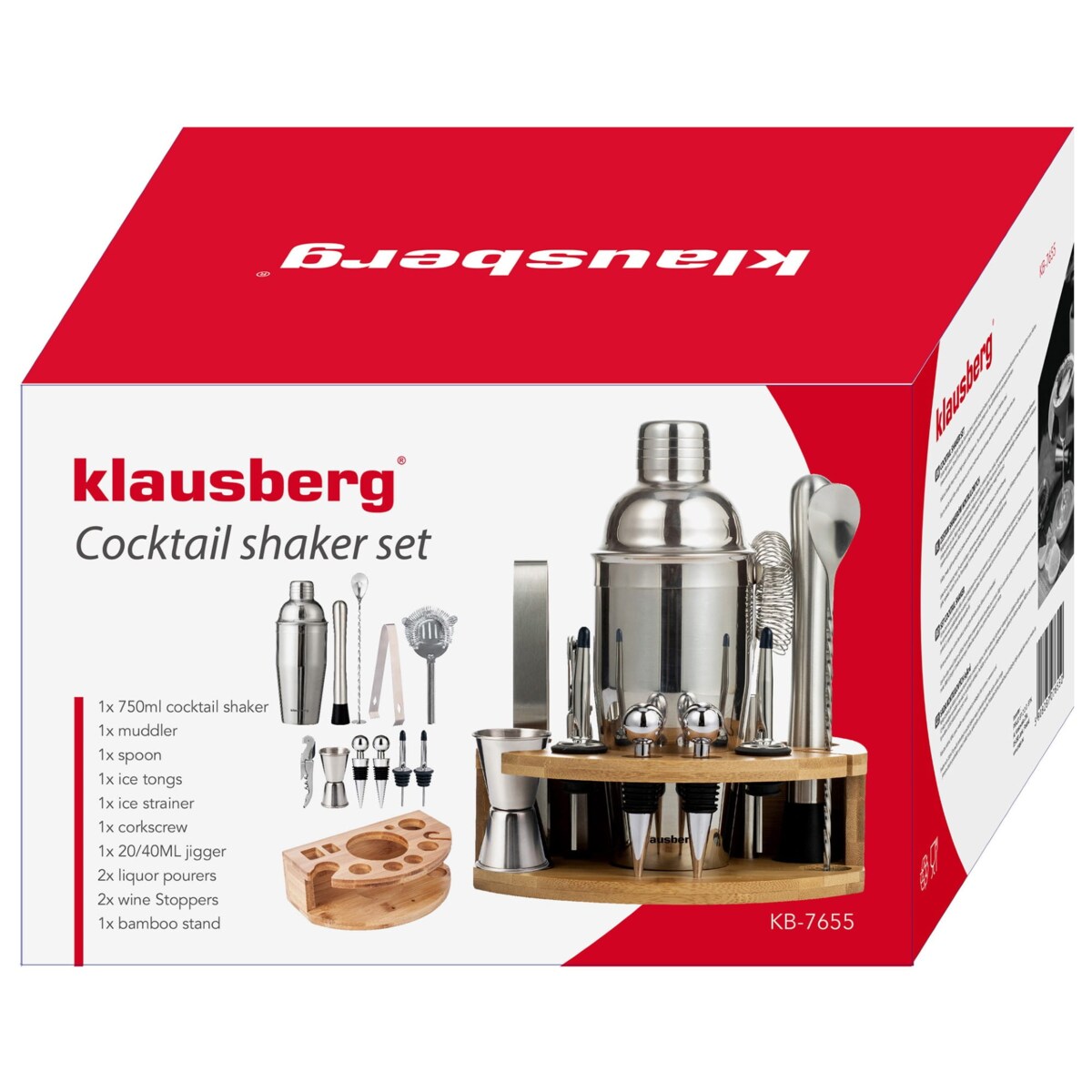 Zestaw barmański do drinków koktajli 12-ele Shaker srebrny KLAUSBERG