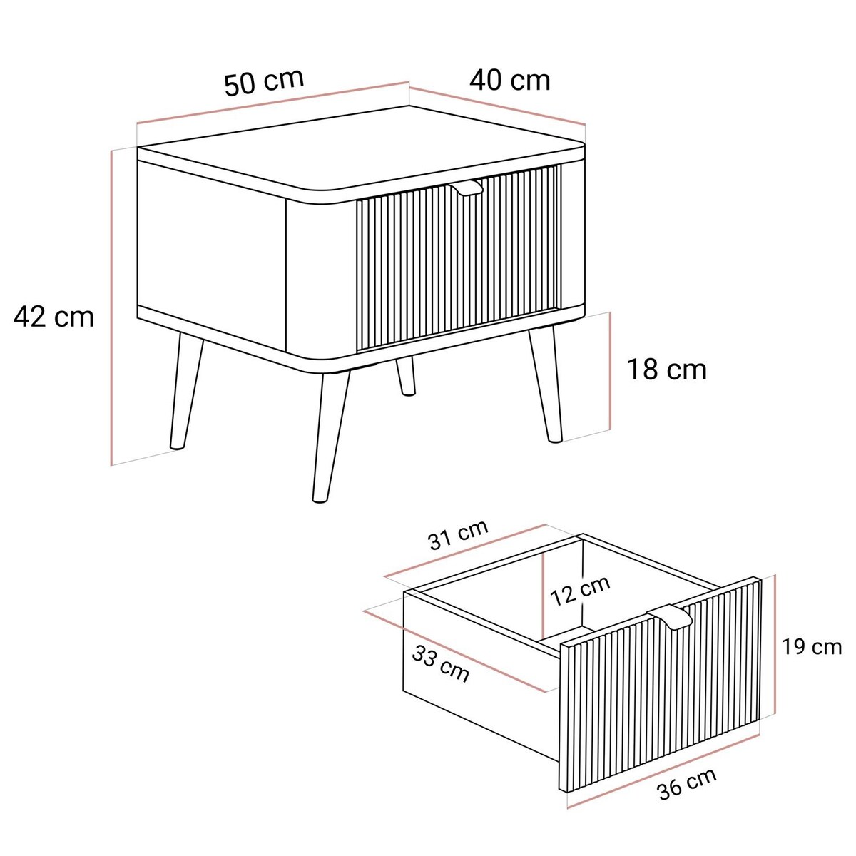 Szafka nocna AUTUMN 50x40x42 cm - laminat kaszmir, front MDF, metalowe nogi