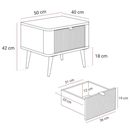 Szafka nocna AUTUMN 50x40x42 cm - laminat kaszmir, front MDF, metalowe nogi