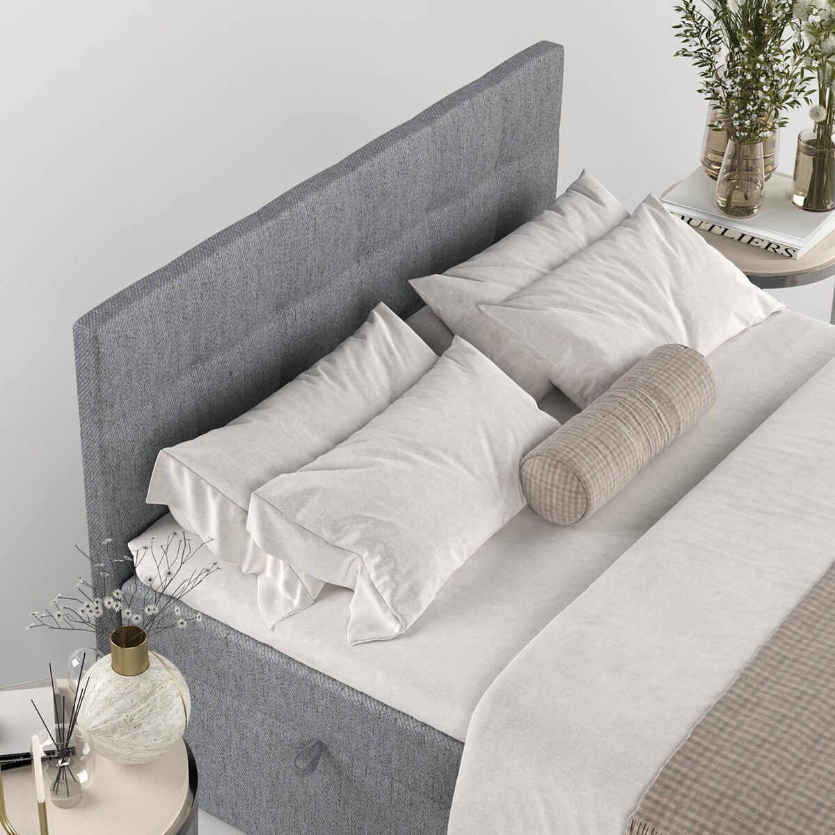 Łóżko tapicerowane LEAN 180x200 z pojemnikiem, Szary, tkanina Neve 90