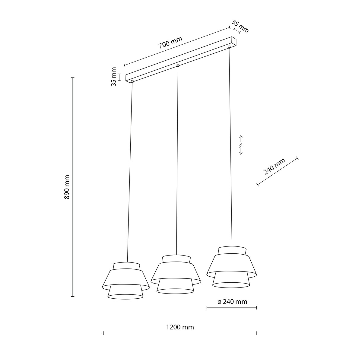 Lampa Wisząca Belka Tk Lighting Kalum Len Fornir 3Xe27 Skandynawski, Boho, Japandi