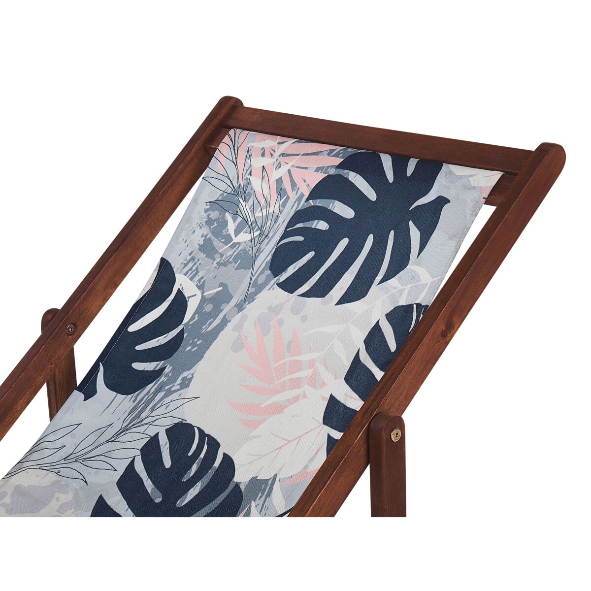 Zestaw 2 leżaków ogrodowych ciemne drewno akacjowe wzór w liście palmowe niebieski ANZIO