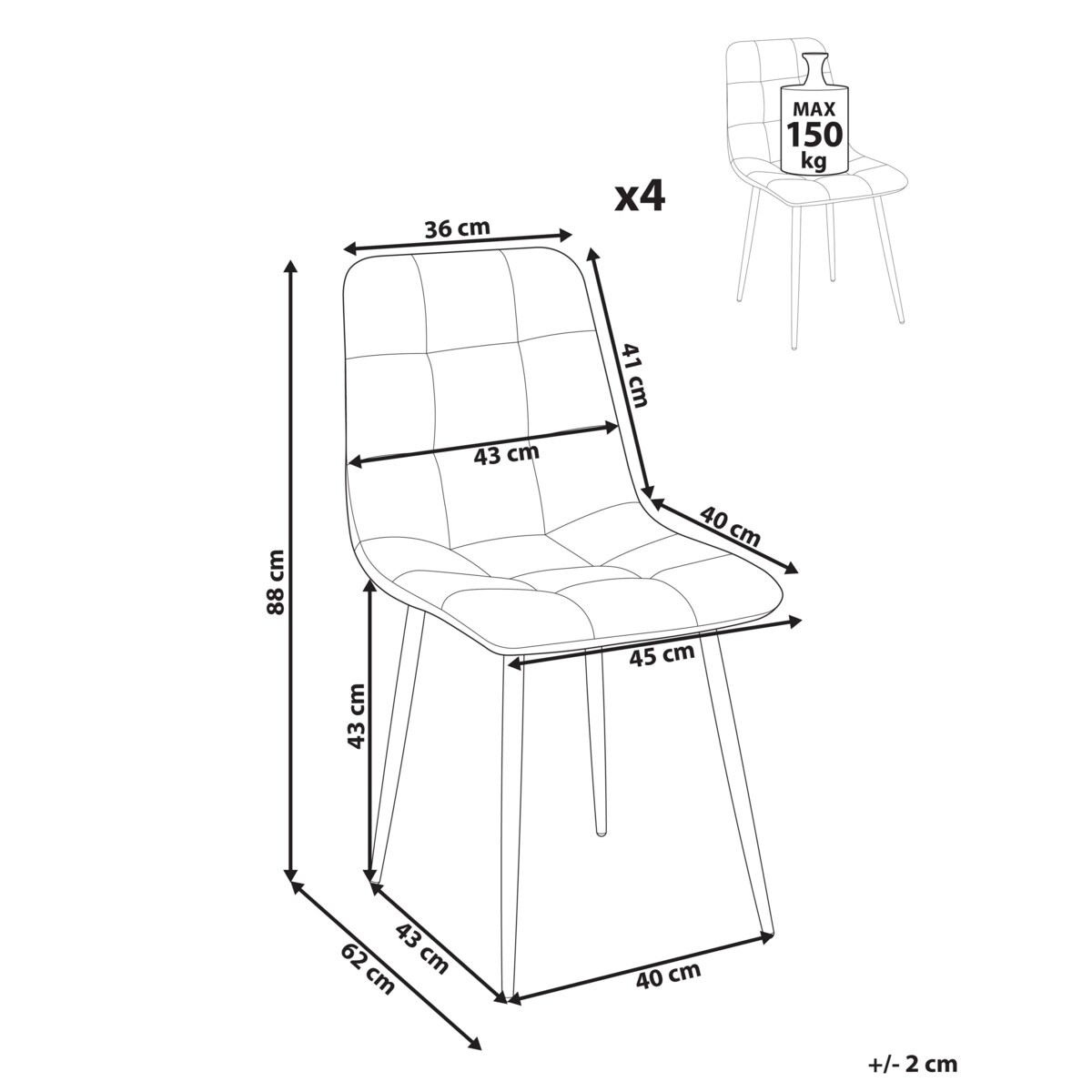 Krzesło do jadalni Zestaw 4 Welur Złamana biel POWELL