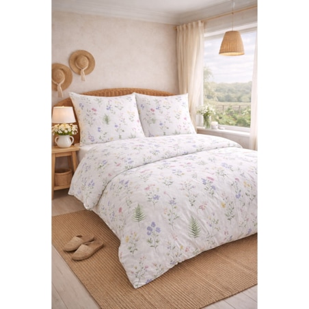 Pościel bawełniana 140x200 cm Kwiaty Polne Biała łąka