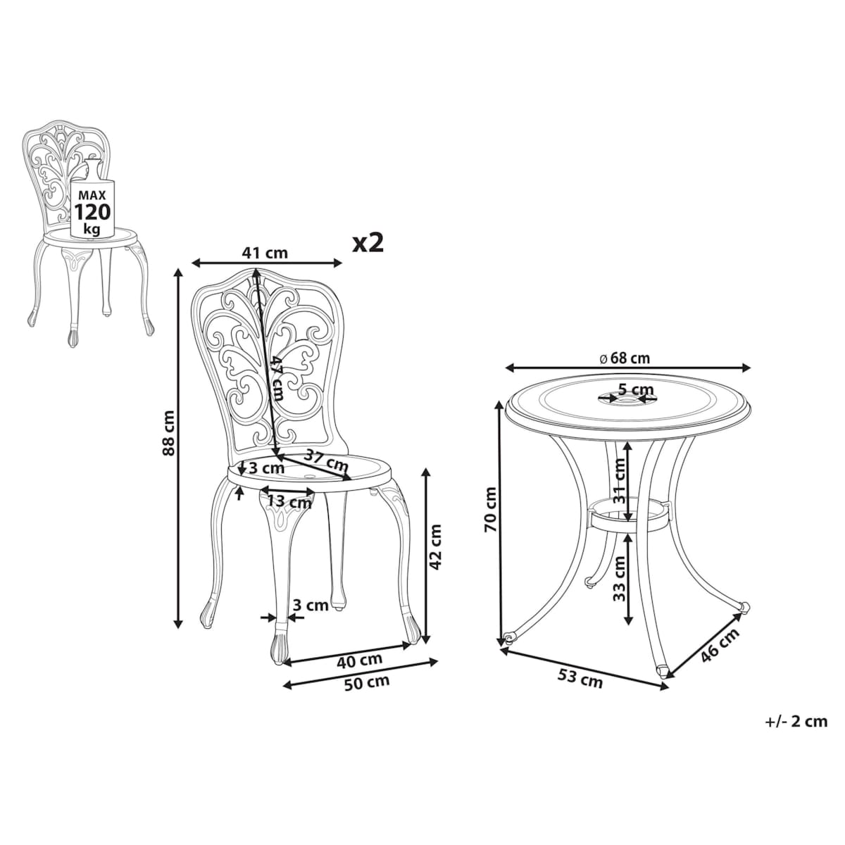 Zestaw mebli balkonowych TRIORA/ANDALO Metal Brązowy