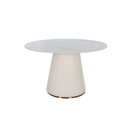 Nowoczesny stół złoty okrągły plisowany Glamour Nowojorski Blanka z kamiennym blatem o wzorze marmuru 120x120x75