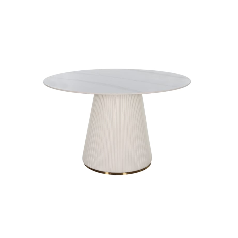 Nowoczesny stół złoty okrągły plisowany Glamour Nowojorski Blanka z kamiennym blatem o wzorze marmuru 120x120x75