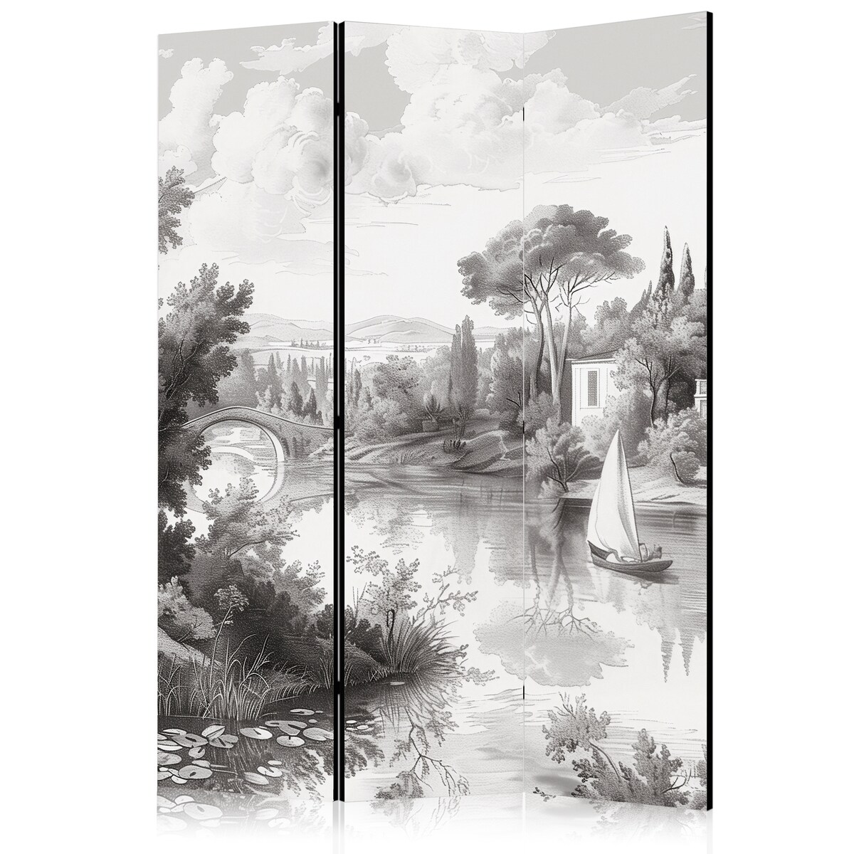 Parawan Akustyczny Czarno-Biały Pejzaż Vintage 135x172cm