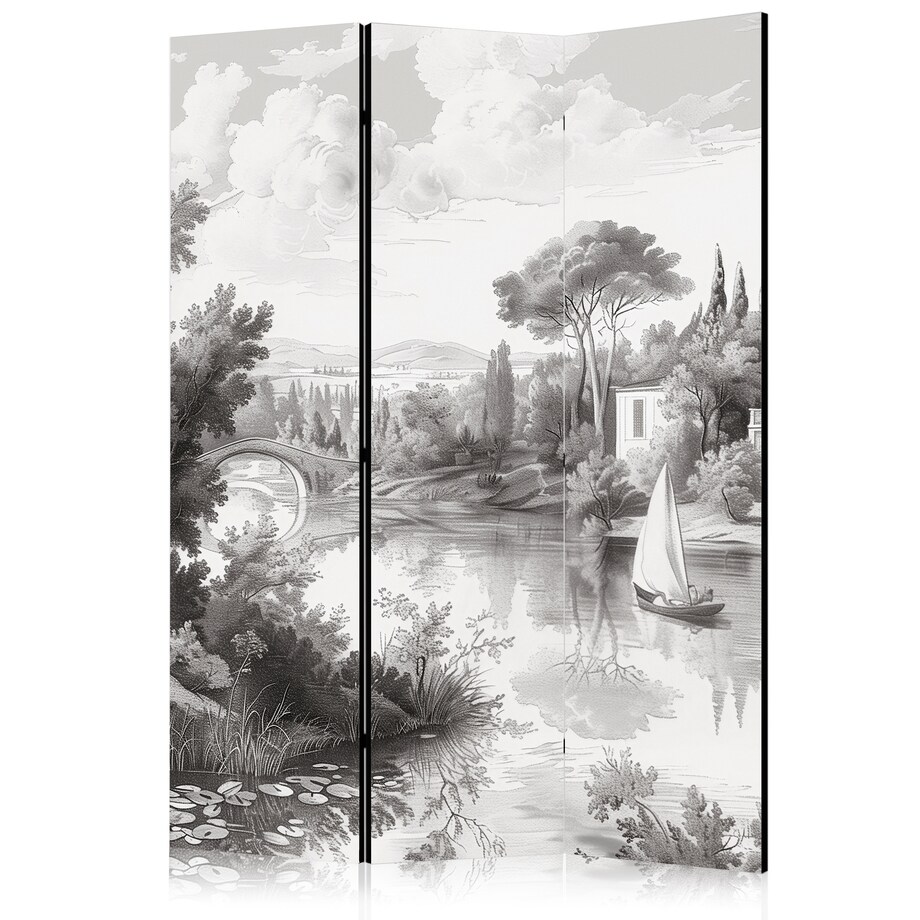 Parawan Akustyczny Czarno-Biały Pejzaż Vintage 135x172cm