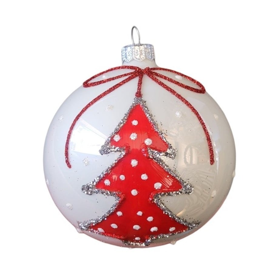 Bombka szklana 4 szt. Ø 10 cm GIOIA biało-czerwona