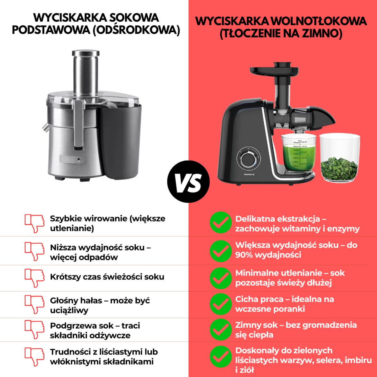 Sokowirówka wolnoobrotowa 150W do owoców i warzyw COLD PRESS KLAUSBERG KB-7866