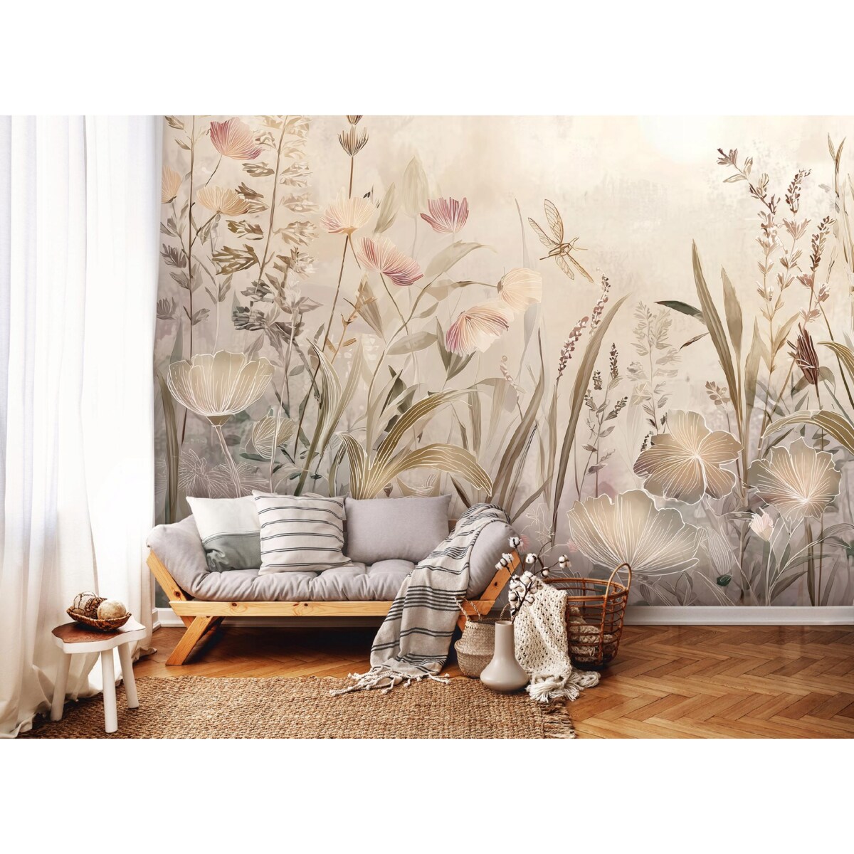 Fototapeta Do Sypialni Salonu Na Flizelinie Kwiaty Vintage Beżowy 400x280