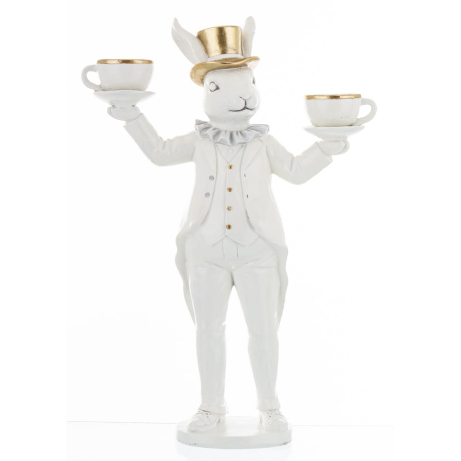 Dekoracja - królik z filiżankami 30,5x19x7 cm CAMERIERE