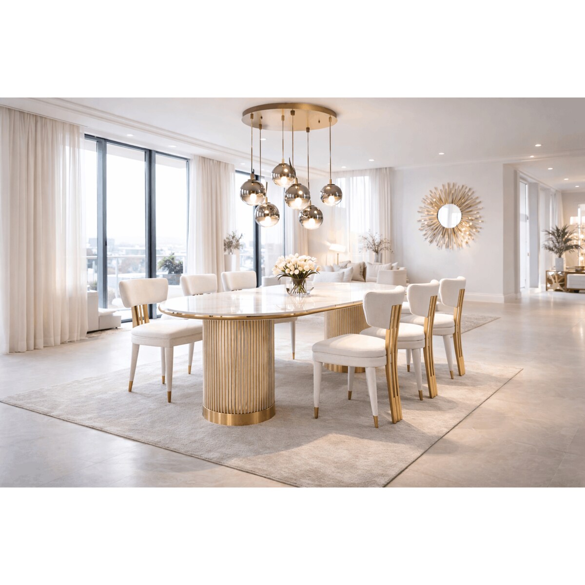 Stół glamour złoty owalny Luna Gold 180×90x75