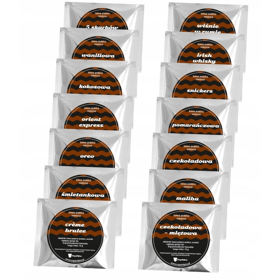 Zestaw mielonych kaw delikatesowych z filtrami gotowych do parzenia +cukier