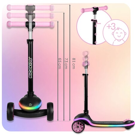 Hulajnoga dla dzieci trójkołowa Leddi czarna-różowa