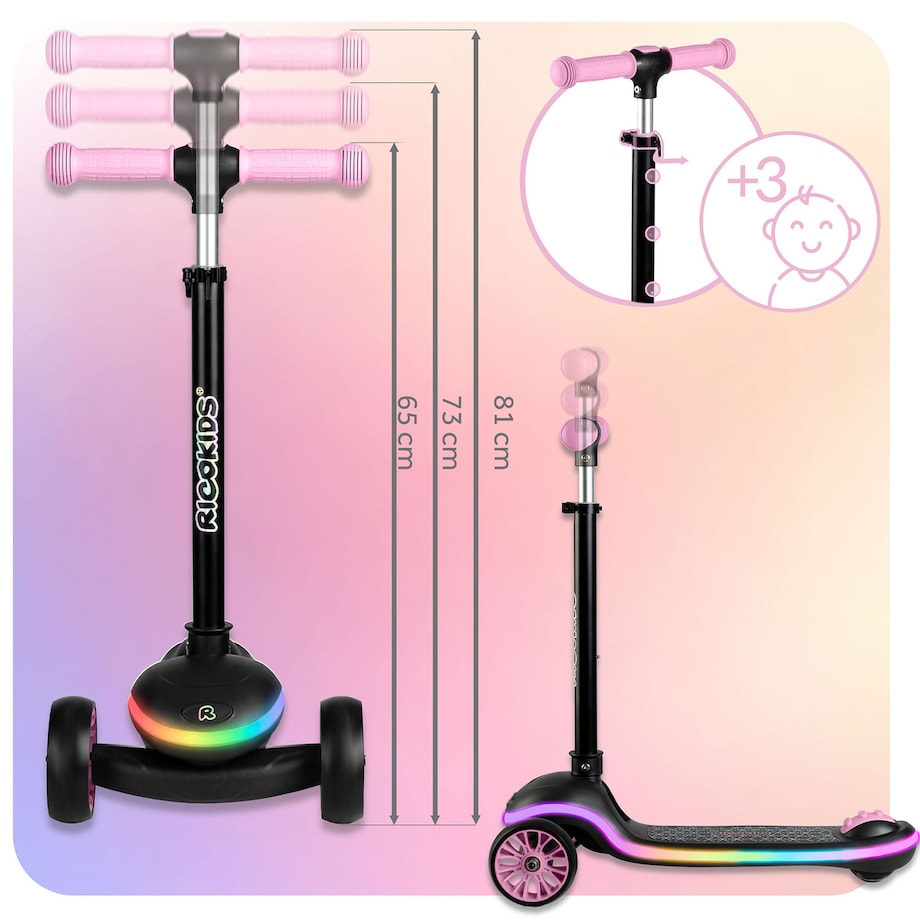 Hulajnoga dla dzieci trójkołowa Leddi czarna-różowa