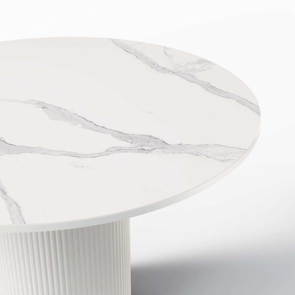Stół okrągły biały lamele, marmur 110 cm