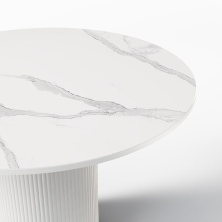 Stół okrągły biały lamele, marmur 110 cm