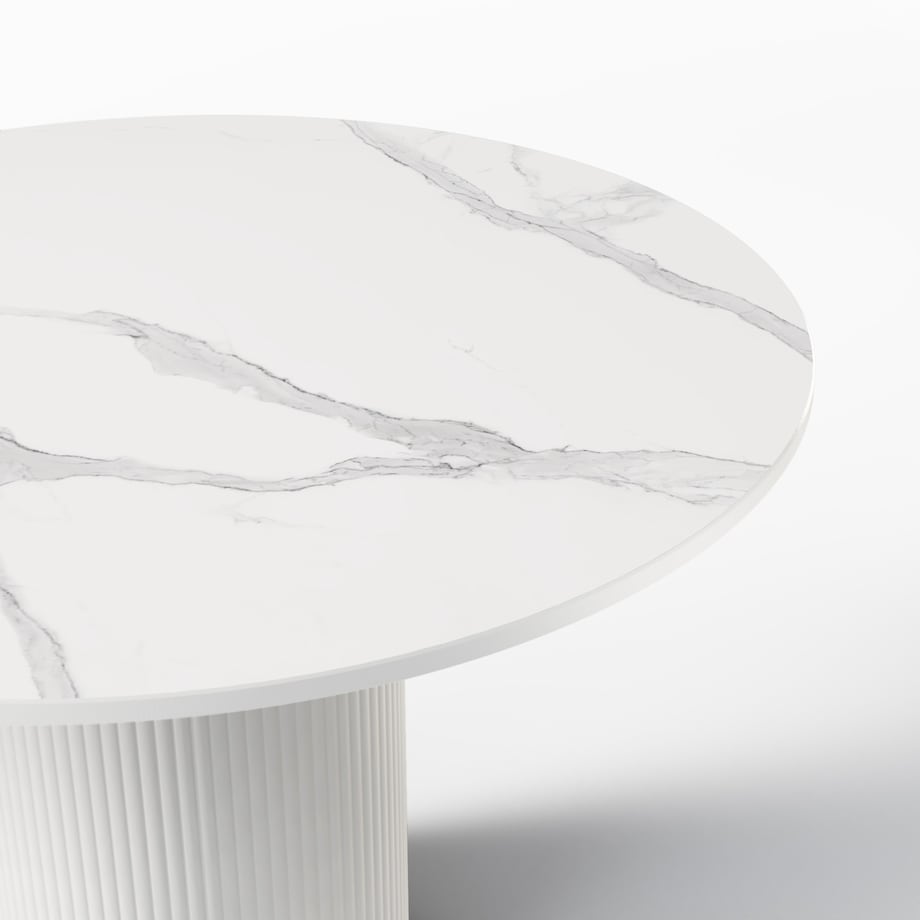 Stół okrągły biały lamele, marmur 110 cm