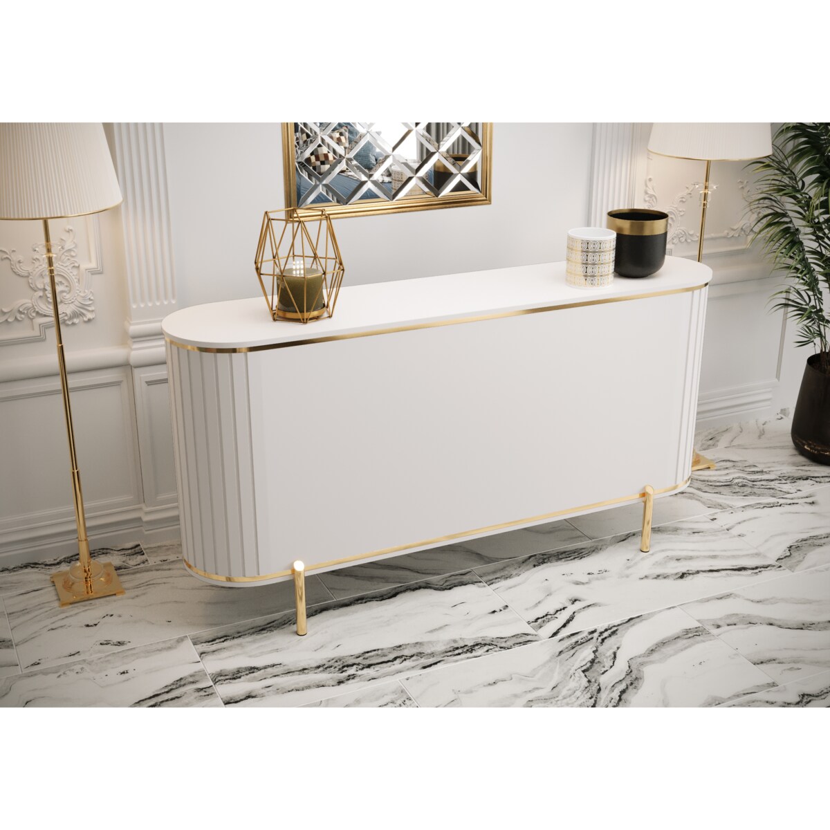 Komoda półokrągła z lamelami NEW YORK 180 biały