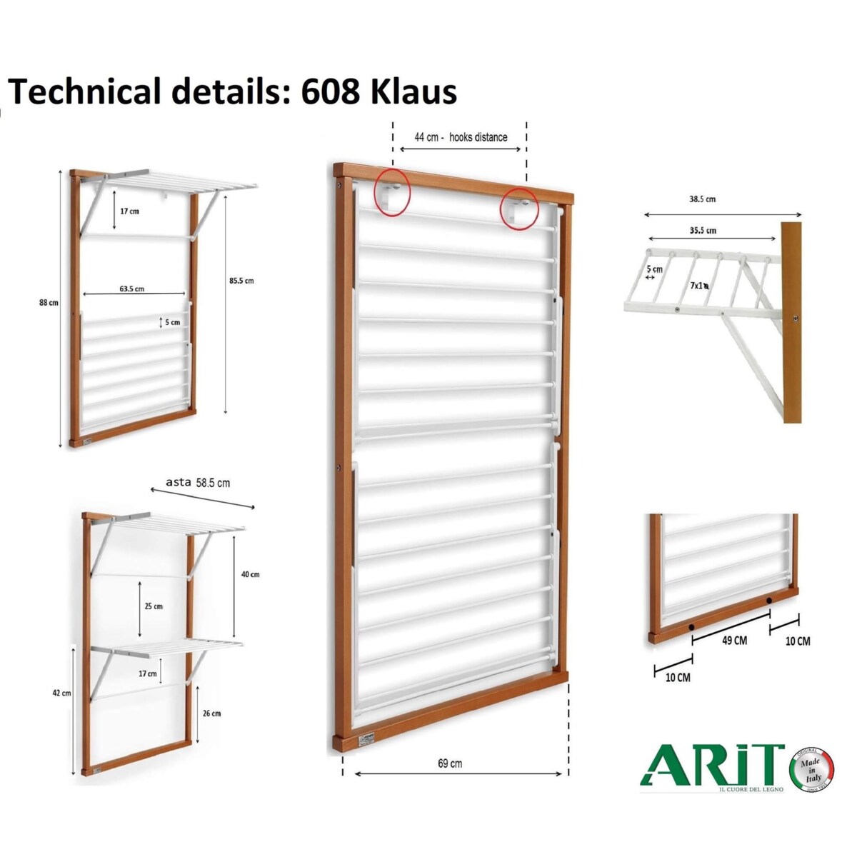 ARREDAMENTI KLAUS Suszarka na pranie na kaloryfer - 89 x 68 cm, Brązowy