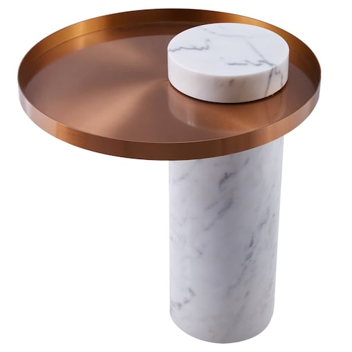 Modernistyczny stolik kawowy COLUMN DP-FA1 white copper Step marmur stał biały miedziany