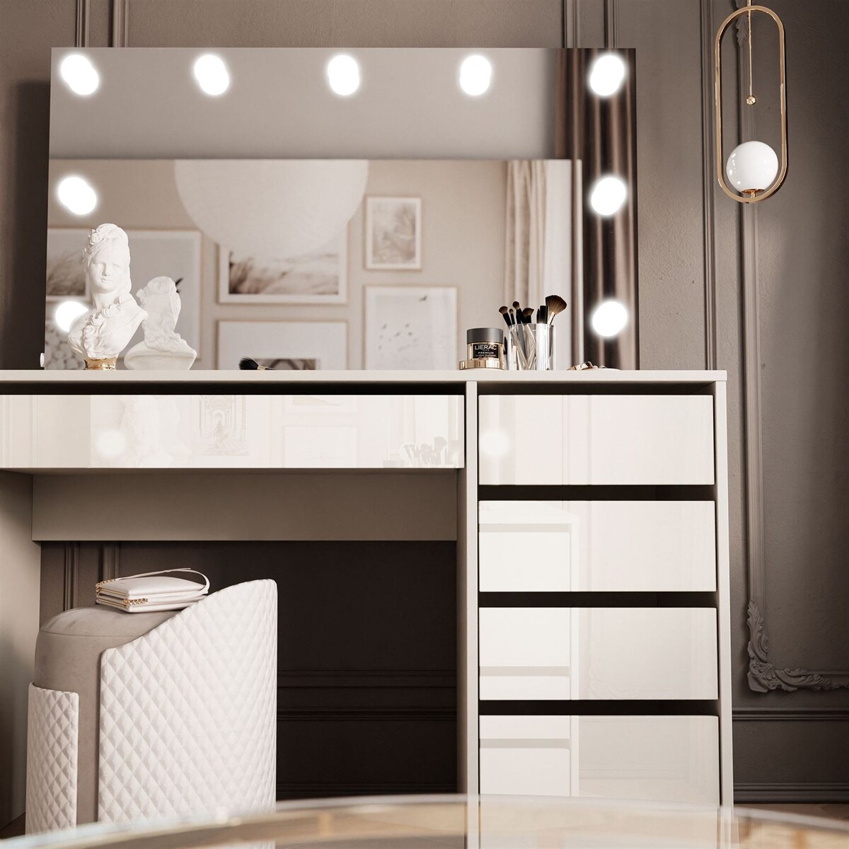 Toaletka MADA ELITE KASZMIR z lustrem i oświetleniem, kaszmir połysk