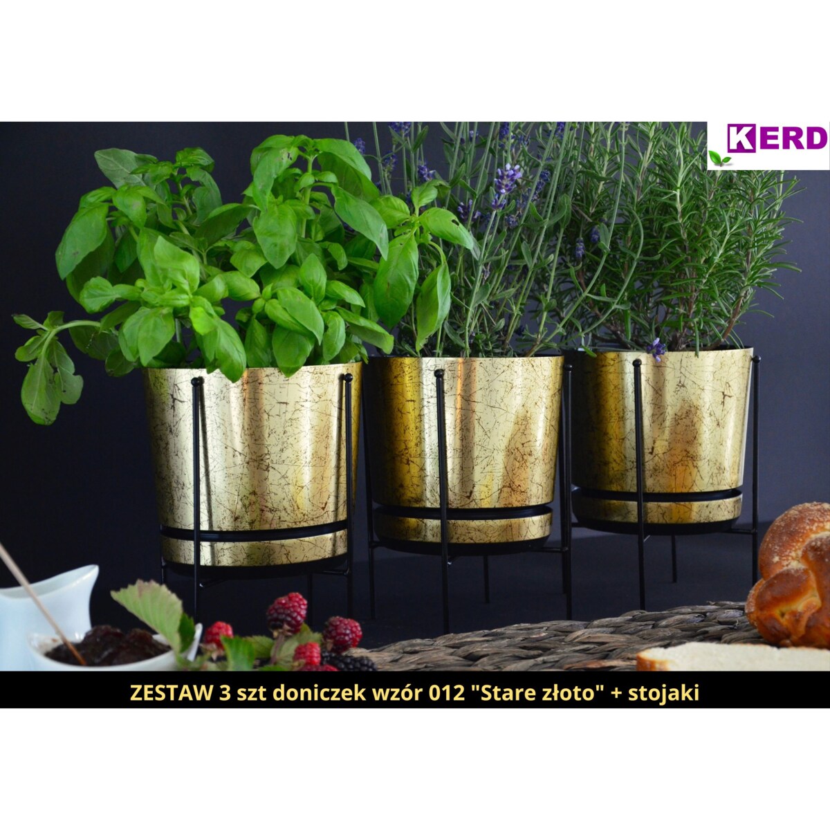 16 cm wzór STARE ZŁOTO Doniczka z podstawką klasyczna elegancka rustykalna postarzane złoto