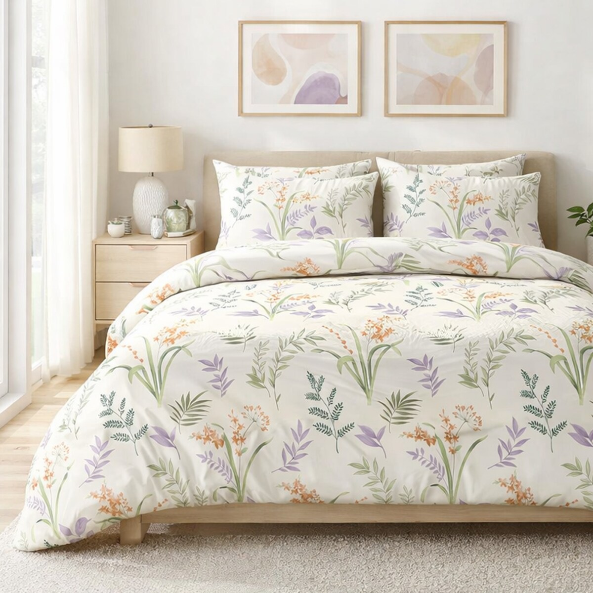 Poszewka dekoracyjna bawełniana 40x40 Herbalia kremowa w botaniczny wzór kwiatowy, Cottonlove