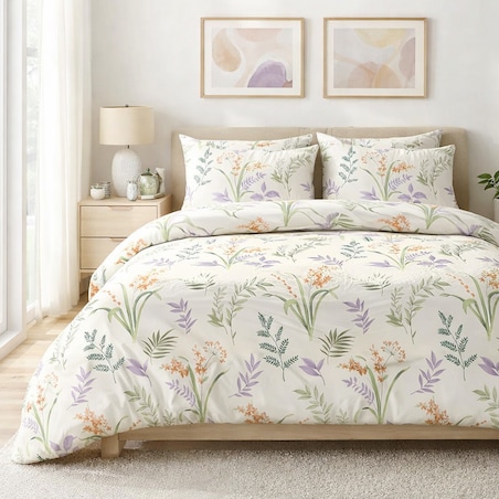 Poszewka dekoracyjna bawełniana 40x40 Herbalia kremowa w botaniczny wzór kwiatowy, Cottonlove