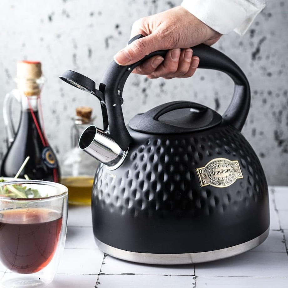Czajnik stalowy z gwizdkiem 3.0L z grubym dnem czarny KLAUSBERG
