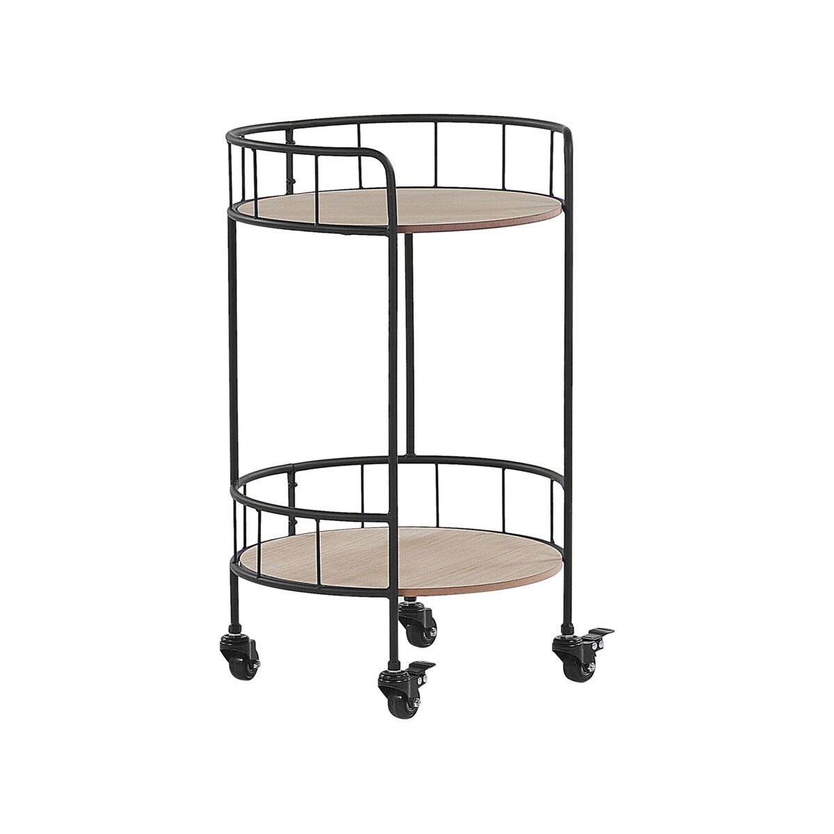 Metalowy wózek kuchenny 2-poziomowy jasne drewno z czarnym HIKO