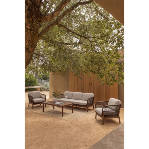 Zestaw ogrodowy: 3-osobowa sofa, 2 fotele, stolik kawowy, akacja i pleciona lina, Karvia