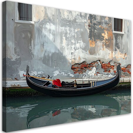 Obraz do salonu sypialni jadalni biura hotelu, Kanał wenecki i gondola w szarościach 45x30 cm