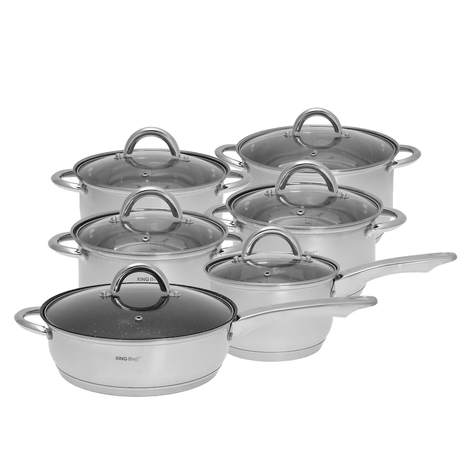 Zestaw garnków stalowych 12 ele. garnki na indukcję komplet Silver marble KINGHOFF