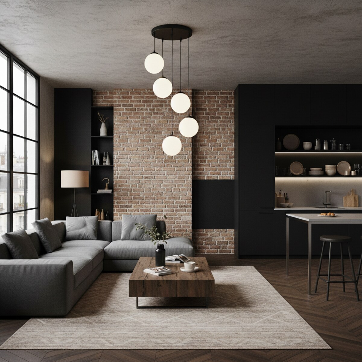 lampa wisząca 5 punktowa kaskadowa edylit kule białe czarna