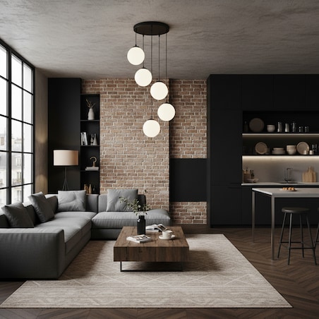 lampa wisząca 5 punktowa kaskadowa edylit kule białe czarna