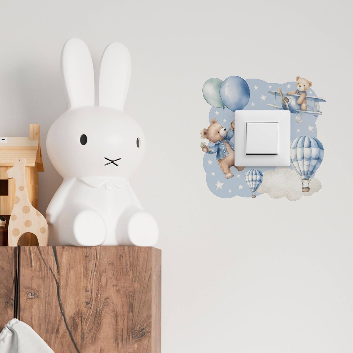 Naklejka Pod Włącznik Światła Misie Balony Gwiazdki Chmurki Dla Dzieci 20x20cm