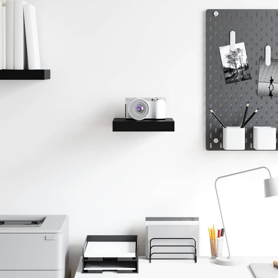 vidaXL Półka ścienna, czarna, wysoki połysk, 23x23,5x3,8 cm, MDF