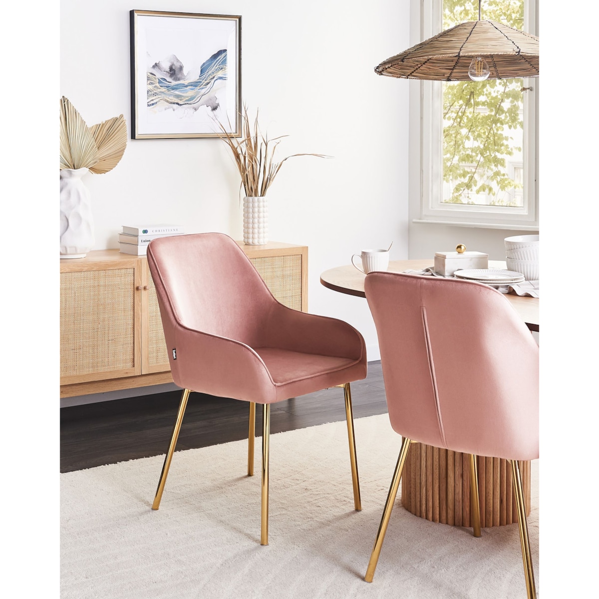 Zestaw 2 krzeseł do jadalni LOVERNA Welur Różowy