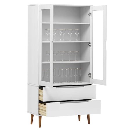 vidaXL Witryna z szufladami MOLDE, biała, 90x35x175 cm, lita sosna