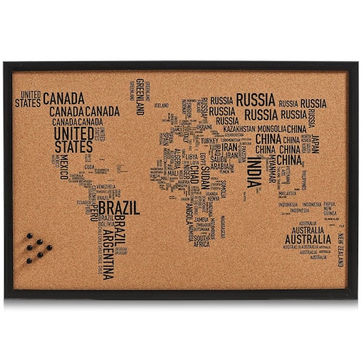 Tablica korkowa z mapą świata, 60 x 40 cm ZELLER